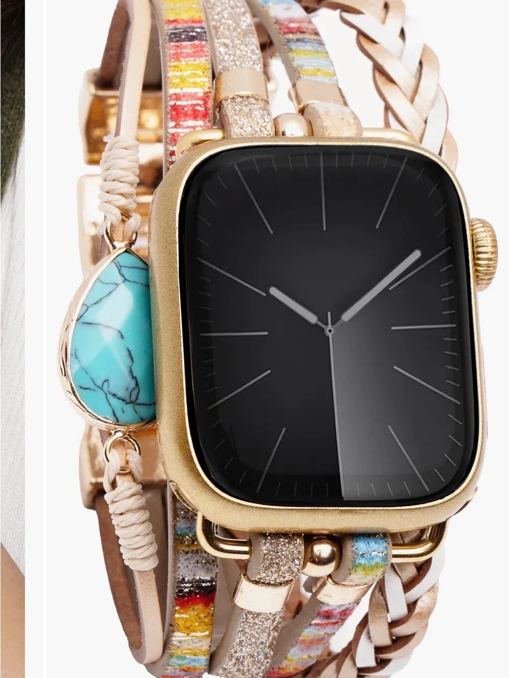 Saachi Gold-Tone Multi-Strap Fashion Smartwatch Bracelet - Turquoise Accent